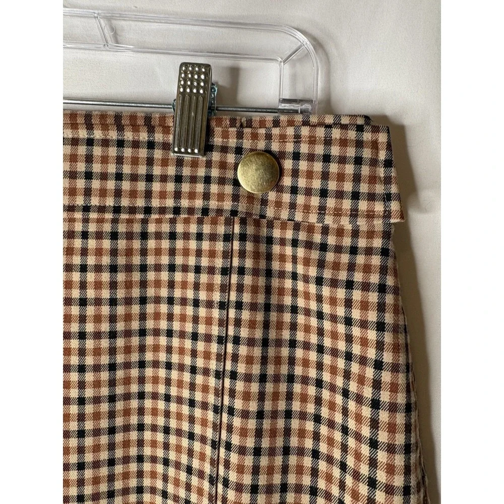 Ann Taylor‎ Factory Brown Plaid Straight Pencil Faux Wrap Skirt 8 Classic Career